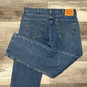Levis 505 Mid Wash Blue Mens 38x32 Regular Fit Straight Leg Denim Jeans Red‎ Tab
